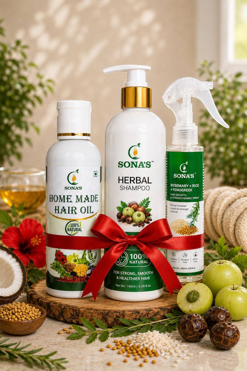 Best Herbal Hair Oil, Shampoo & Rosemary Hair Spray Combo for Hair Growth & Hair Fall Control – Sona’s Herbal Combo Pro-zoom-