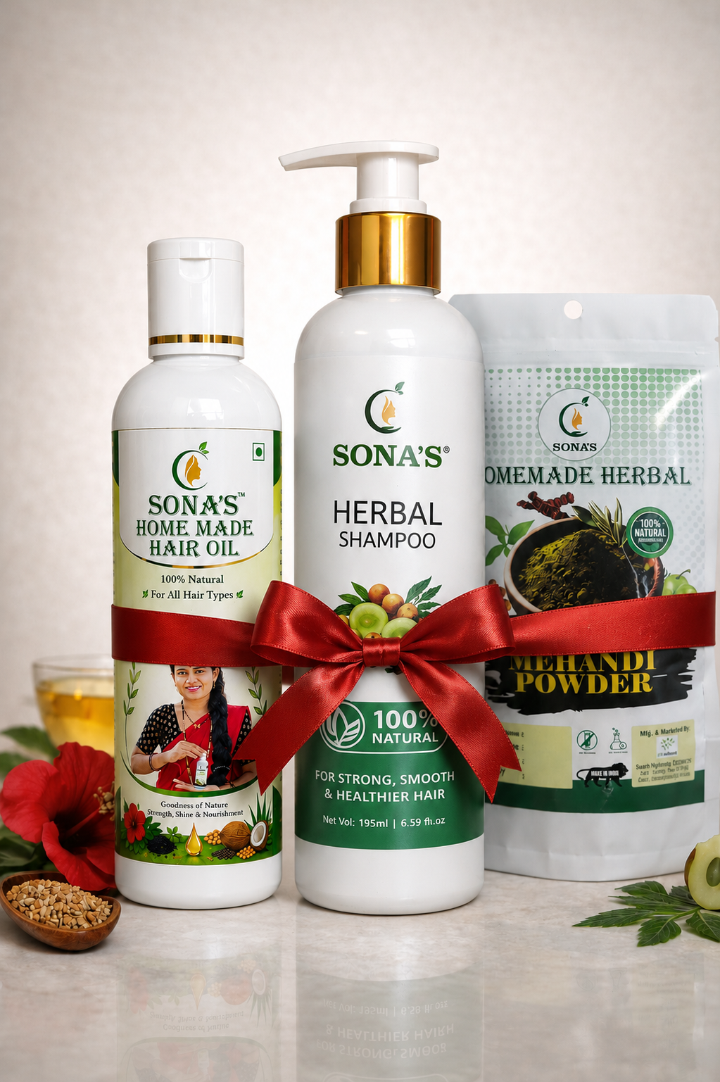 Best Herbal Hair Oil, Shampoo & Mehndi Combo for Hair Growth, Hair Fall Control & Grey Hair – Sona’s Herbal Big Combo