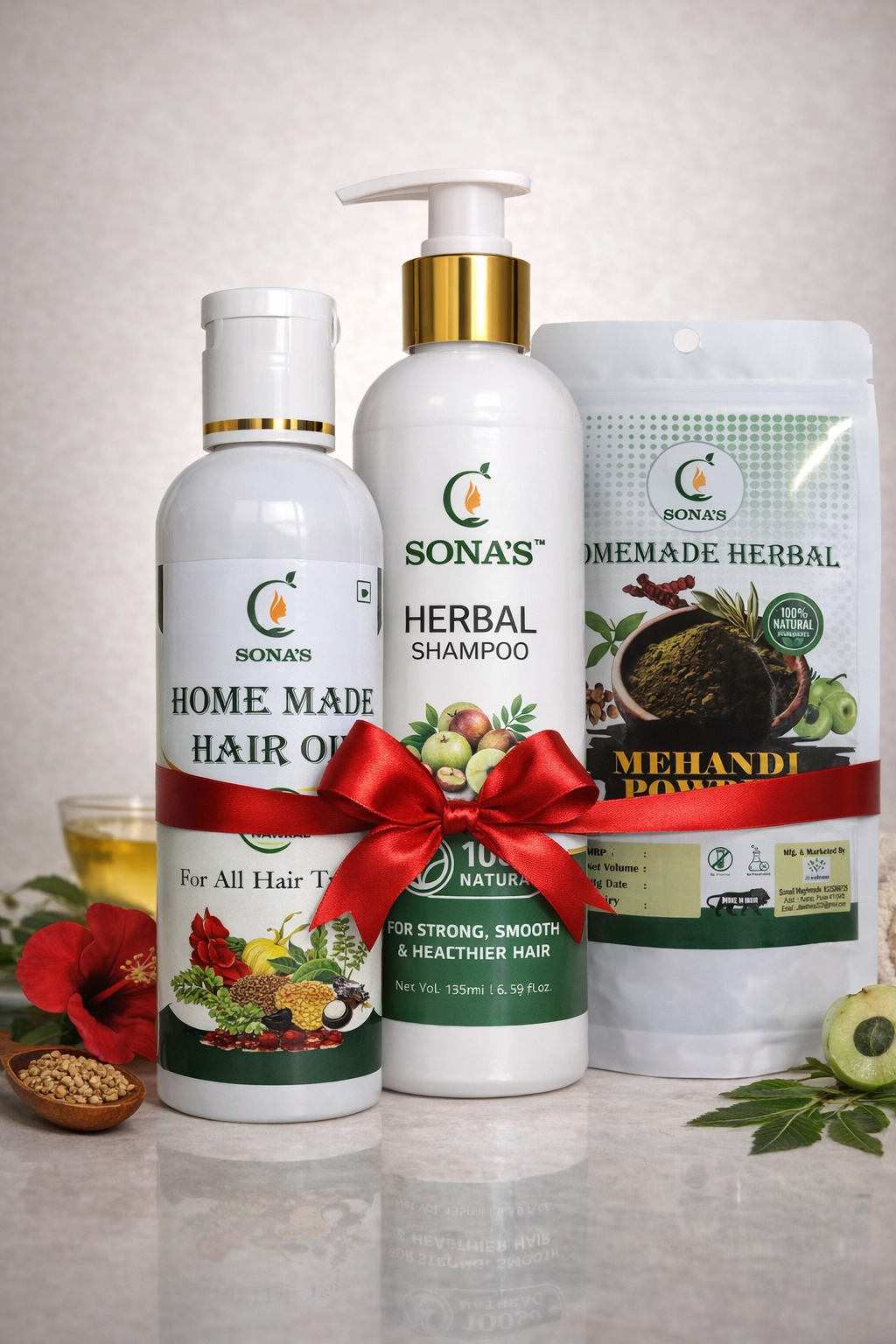 Best Herbal Hair Oil, Shampoo & Mehndi Combo for Hair Growth, Hair Fall Control & Grey Hair – Sona’s Herbal Big Combo-1