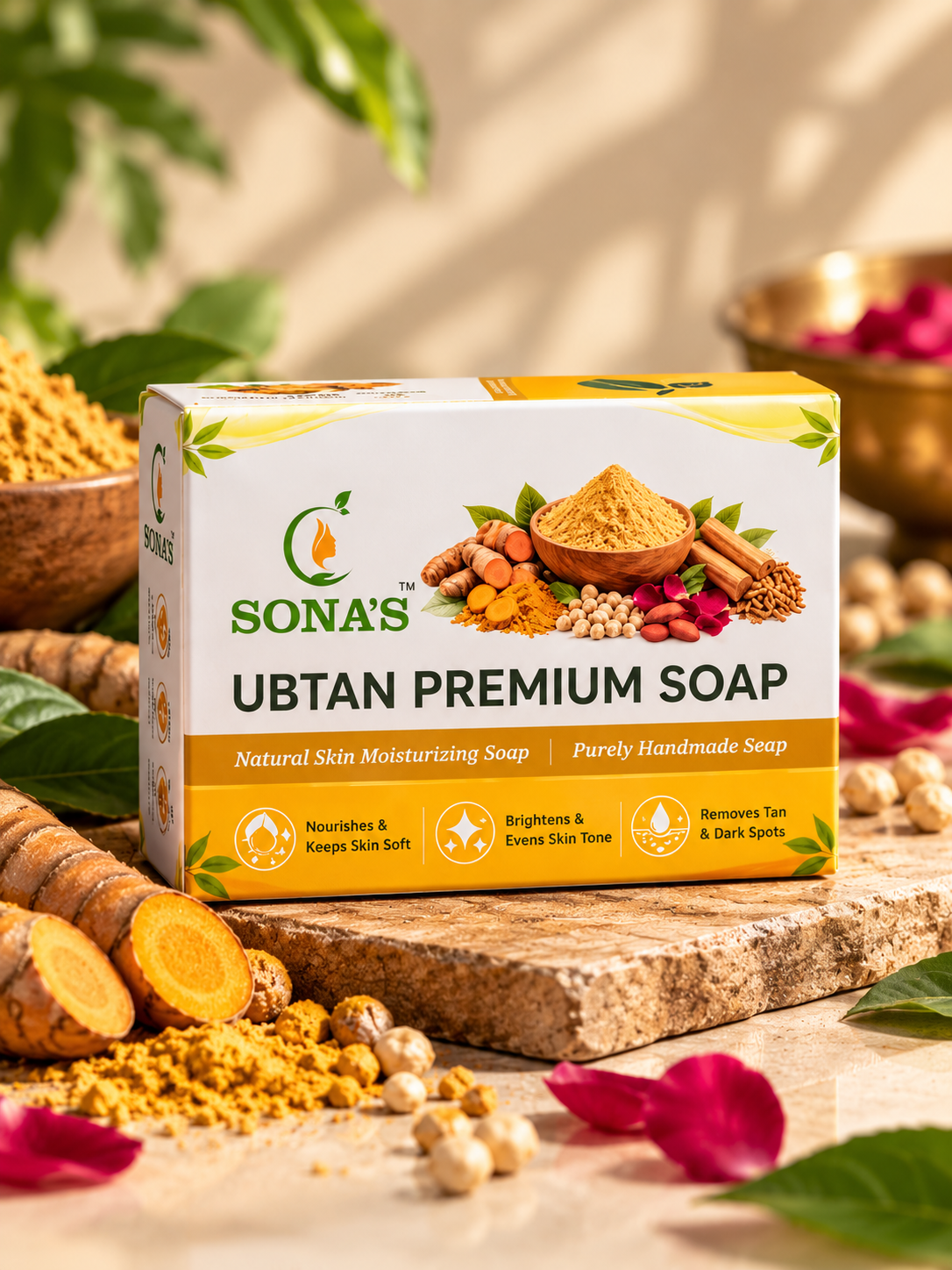 Sona's Ubtan Premium Handmade Soap – Pack of 2 | Natural Glow, Tan Removal & Skin Brightening