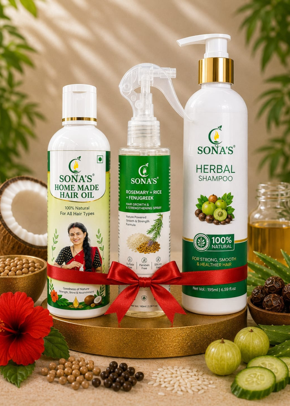 Best Herbal Hair Oil, Shampoo & Rosemary Hair Spray Combo for Hair Growth & Hair Fall Control – Sona’s Herbal Combo Pro
