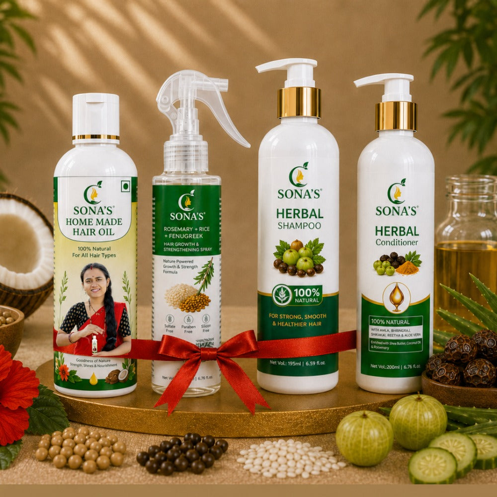 Sona Herbal Pro Max Combo | Hair Oil + Shampoo + Conditioner + Rosemary Spray-1