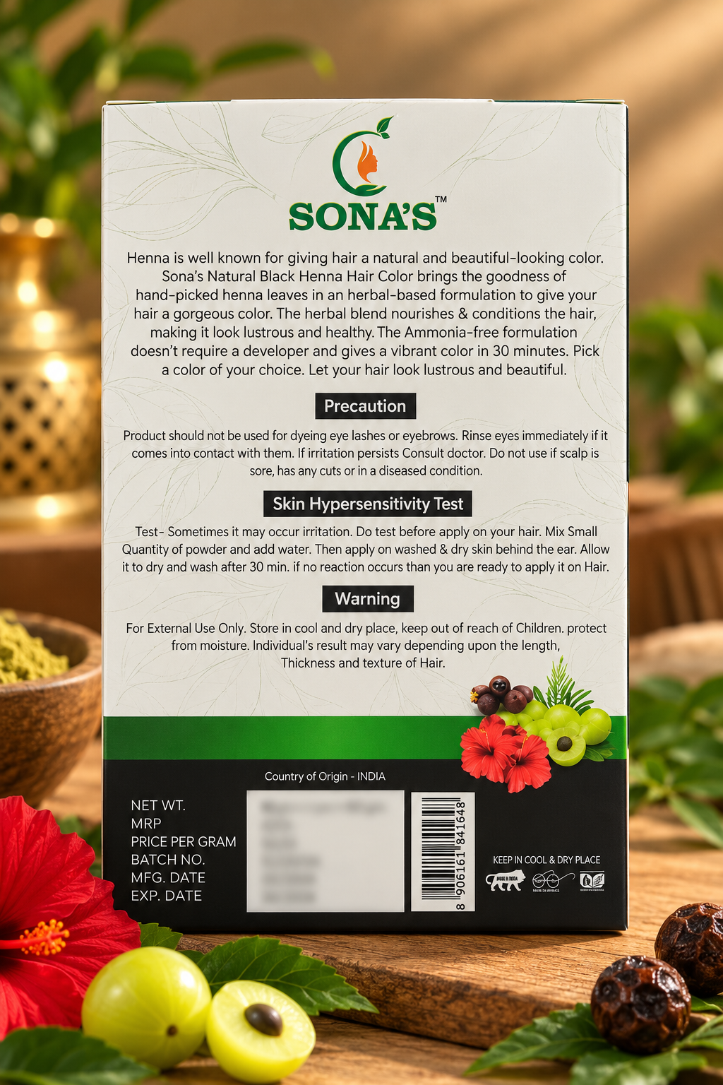 Sona's Herbal Natural Black Henna Hair Color – 100% Grey Coverage | Ammonia-Free | Herbal Conditioning | 60g